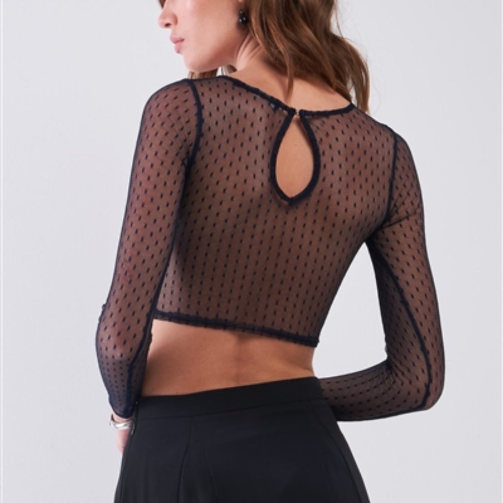 Navy Long Sleeve Crop Top